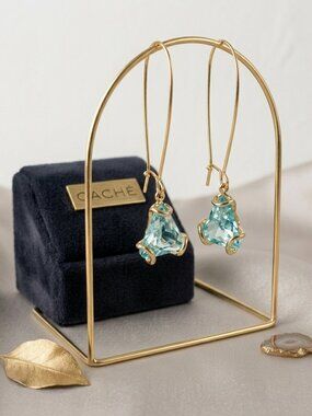 Cache Gold French Wire Aqua Stone Dangle Earrings – 2” Drop